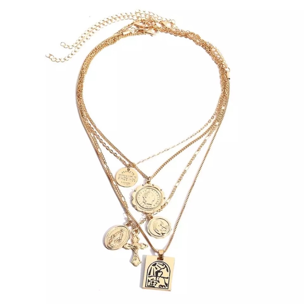 Set of Layered Gold Pendant Religious Necklaces - Picture 8 of 8